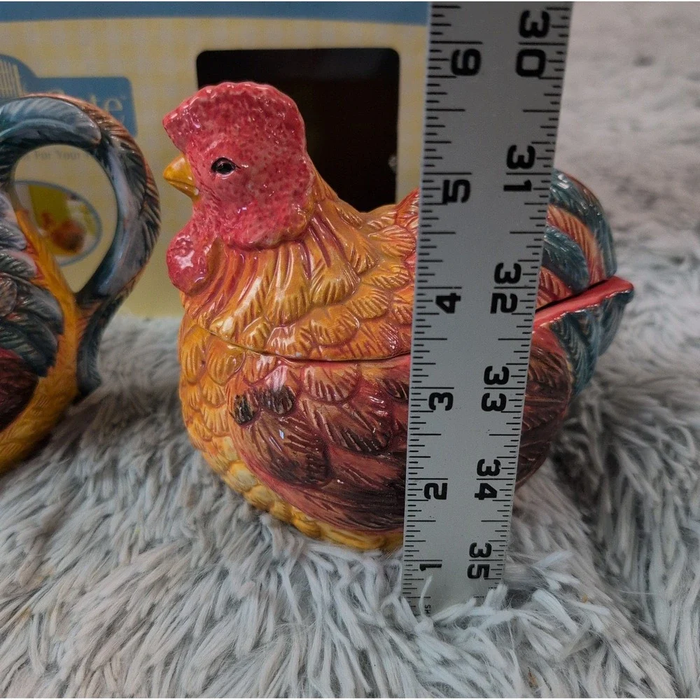 Country Gate Rooster Colorful Sugar Creamer Set Farm House Animal Chicken